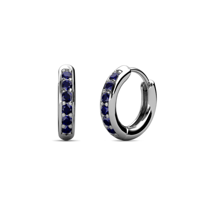 Pre-owned Trijewels Petite Blue Sapphire Huggies Womens Hoop Earrings 1/3 Ctw 14k Gold Jp:9885