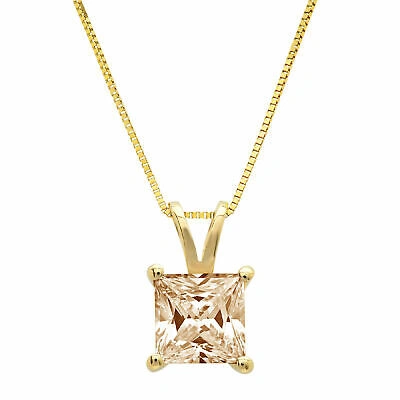 Pre-owned Pucci 1.0ct Princess Yellow Lab Created Moissanite Pendant 18" Chain 14k Yellow Gold
