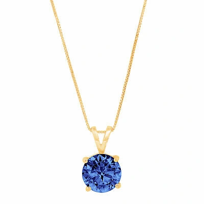 Pre-owned Pucci 3.0 Ct Round Tanzanite Simulated Solitaire Pendant 16" Chain 14k Yellow Gold In D