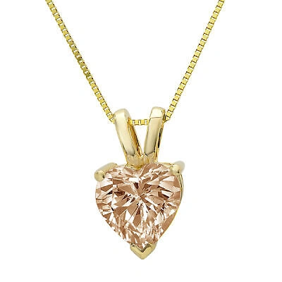 Pre-owned Pucci .5ct Heart Cut Champagne Simulated Pendant 18" Chain Box 14k Solid Yellow Gold