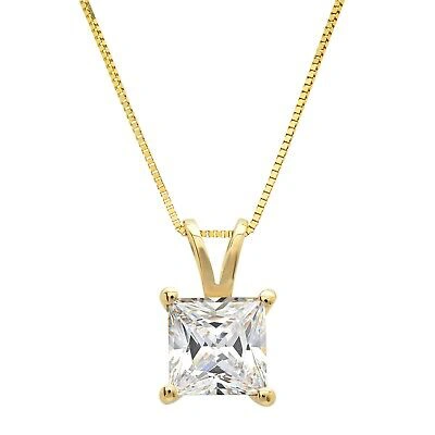 Pre-owned Pucci 1.9ct Princess Cut Simulated Solitaire 14k Yellow Solid Gold Pendant + 16" Chain In D