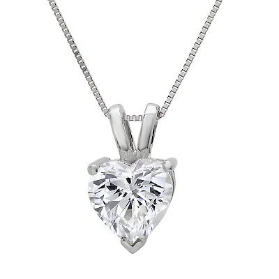 Pre-owned Pucci 0.3ct Heart Cut Simulated Solitaire 14k White Gold Pendant Necklace 16" Chain In D