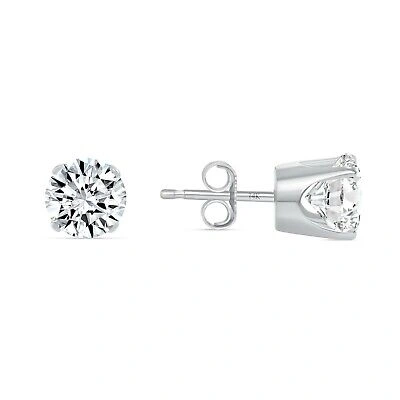 Pre-owned Shine Brite With A Diamond 1.5 Ct Round Lab Created Grown Diamond Earrings 14k White Gold E/vvs Crown Push In White/colorless