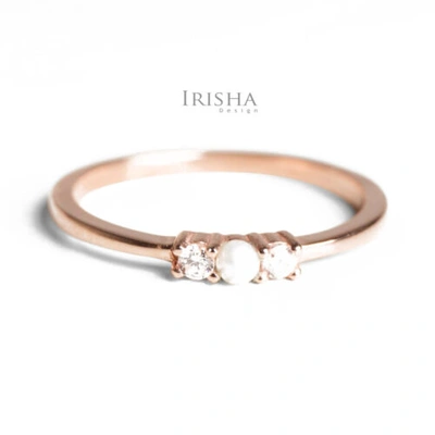 Pre-owned Irisha Designs 0.06ct. Genuine Diamond Freshwater Pearl Engagement Ring In 14k Gold In F-g