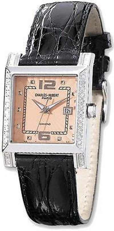 Pre-owned Charles-hubert Ladies Charles Hubert 0.42ctw Diamond Black Band Peach 29x28mm Dial Watch