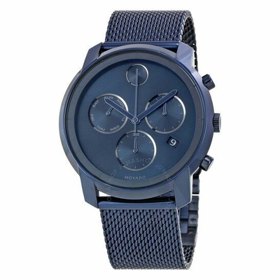 Pre-owned Movado Bold 3600403 Blue Pvd Stainless Steel Chronograph Mesh Band Men's Watch