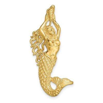 Pre-owned Skyjewelers Real 14kt Yellow Gold Gold Polished / Textured Mermaid Chain Slide Pendant