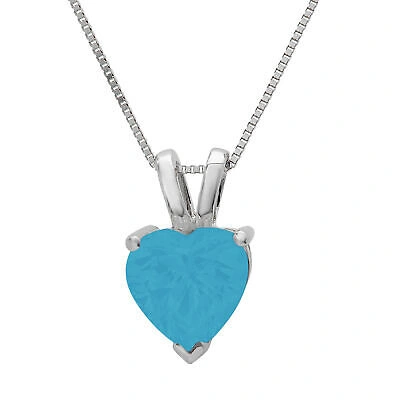 Pre-owned Pucci 2.0 Ct Heart Cut Blue Turquoise Simulated Pendant 18" Chain 14k White Solid Gold In D