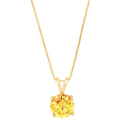 Pre-owned Pucci 3 Ct Round Natural Citrine Solitaire Pendant Necklace 16" Chain 14k Yellow Gold