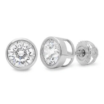 Pre-owned Pucci 1.9ct Stud Solitaire Earrings Gift Round Cut Simulated 14k White Gold Screw Back In D