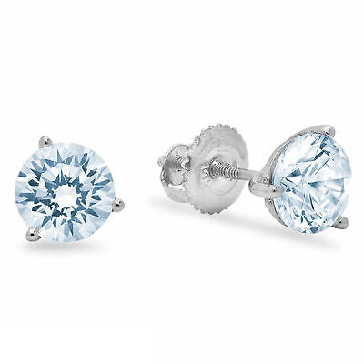 Pre-owned Pucci 4ct Round Cut Natural Aquamarine Stud Martini Gift Earrings Real 14k White Gold In D