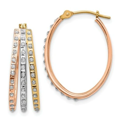 Pre-owned Goldia 14k Tri-color Diamond Fascination Three Oval Hoop Earrings In Yellow