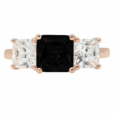 Pre-owned Pucci 3.25ct Emerald 3 Stone Real Onyx Promise Bridal Wedding Ring Solid 14k Rose Gold In D