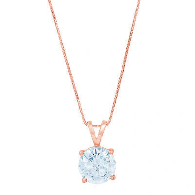 Pre-owned Pucci 1.0ct Round Cut Natural Aquamarine Pendant Necklace 16" Chain 14k Pink Rose Gold