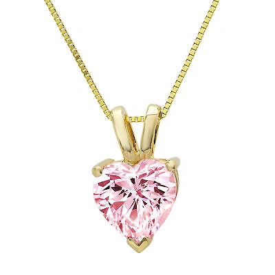 Pre-owned Pucci 2.0 Ct Heart Cut Vvs1 Pink Simulated Pendant 18" Chain Box 14k Yellow Solid Gold