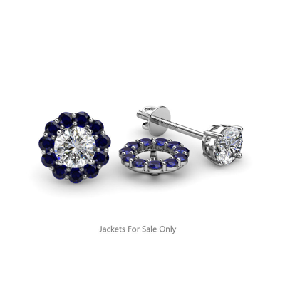 Pre-owned Trijewels Blue Sapphire Halo Jacket For Stud Earrings 0.69 Ctw In 14k Gold Jp:39218