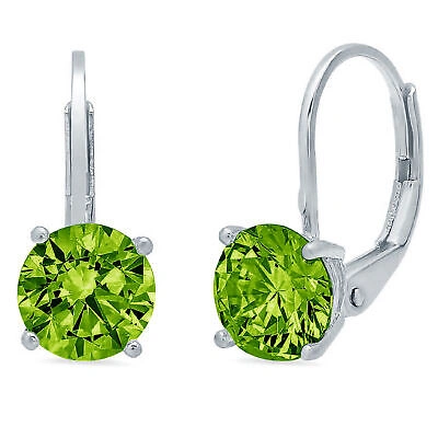 Pre-owned Pucci 4 Ct Round Cut Natural Peridot Drop Dangle Gift Earrings Solid 14k White Gold In Green