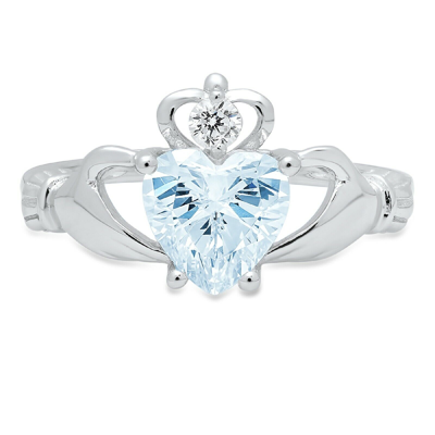 Pre-owned Pucci 1.5 Irish Celtic Claddagh Natural Aquamarine Promise Wedding Ring 14k White Gold In D