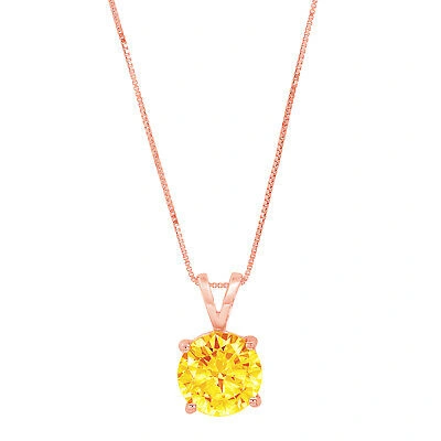 Pre-owned Pucci 3.0 Ct Round Cut Natural Citrine Pendant Necklace 18" Chain 14k Pink Rose Gold In Yellow