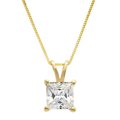 Pre-owned Pucci 2.50ct Princess Cut Vvs1 Clear Cz Pendant Necklace 16" Chain Box 14k Yellow Gold