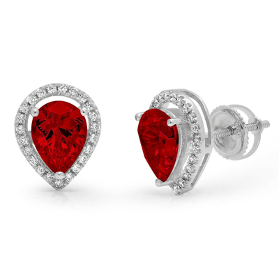 Pre-owned Pucci 2.72 Ct Pear Round Cut Halo Natural Red Garnet Stud Earrings Real 14k White Gold