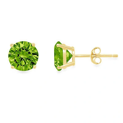 Pre-owned Pucci 3.0ct Round Natural Peridot Stud Gift Earrings Solid 14k Yellow Gold Push Back In Green