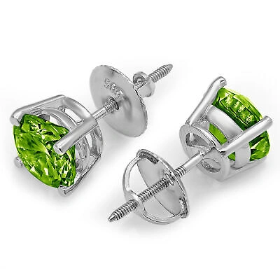 Pre-owned Pucci 4.0 Ct Round Cut Solitaire Natural Peridot Stud Earrings Solid 14k White Gold In Green
