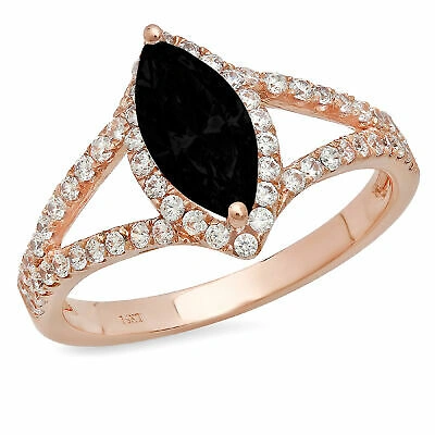 Pre-owned Pucci 1.2ct Marquise Split Shank Natural Onyx Promise Wedding Ring Solid 14k Rose Gold In D