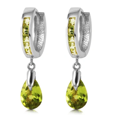 Pre-owned Galaxy Gold Products 3.9 Carat 14k Solid White Gold Huggie Earrings Dangling Peridot In Green
