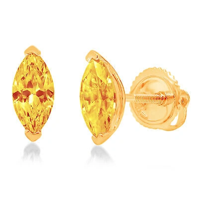 Pre-owned Pucci 1 Ct Marquise Cut Natural Citrine Gift Stud Earrings 14k Yellow Gold Screw Back