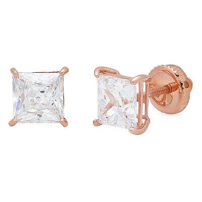Pre-owned Pucci 3.0 Ct Princess Cut Solitaire Synthetic Moissanite Stud Earrings 14k Rose Gold In D