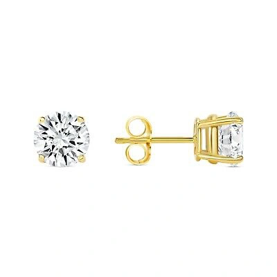 Pre-owned Shine Brite With A Diamond 1 Ct Round Lab Created Grown Diamond Earrings 18k Yellow Gold E/vvs Basket Push