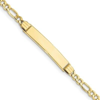 Pre-owned Skyjewelers Real 10k Yellow Gold Figaro Link Id Chain Bracelet; 8 Inch; Lobster Clasp