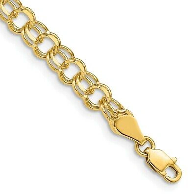 Pre-owned Skyjewelers Real 14kt Yellow Gold Double Link Charm Chain Bracelet; 7 Inch; Lobster Clasp