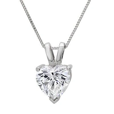 Pre-owned Pucci 2.0ct Heart Lab Created Sapphire Pendant Necklace 16" Chain 14k White Gold In D