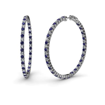 Pre-owned Trijewels Blue Sapphire & Diamond Inside-out Hoop Earrings 3.08 Ctw 14k Gold Jp:37505 In H-i