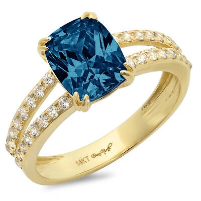 Pre-owned Pucci 3.5ct Cushion Cut London Blue Topaz Promise Bridal Wedding Ring 14k Yellow Gold In D