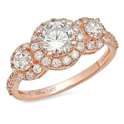 Pre-owned Pucci 1.75 Round Cut Halo 3 Stone Moissanite Promise Bridal Wedding Ring 14k Rose Gold In White/colorless