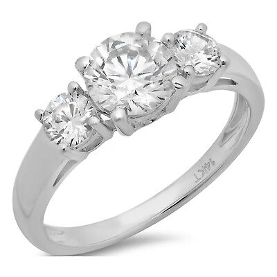 Pre-owned Pucci 1.7 Round Simulated Diamond 3 Stone Engagement Anniversary Ring 14k White Gold In White/colorless