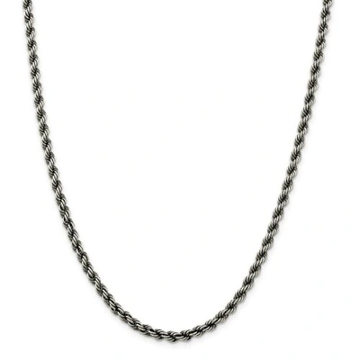 Pre-owned Accessories & Jewelry Sterling Silver Ruthenium Plated 4mm Rope Chain W/ Lobster Clasp 18" - 24"