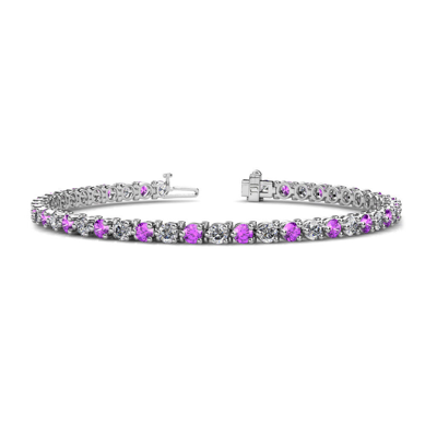 Pre-owned Trijewels Amethyst And Diamond Eternity Tennis Bracelet 4.94 Ctw 14k White Gold Jp:124808 In H-i