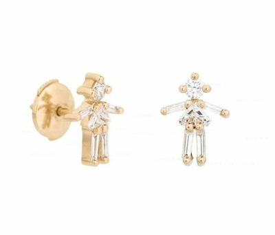 Pre-owned J.o.n 14k Gold 0.65 Ct. Genuine Diamond Little Girl Studs Earrings Fine Jewelry In Yellow