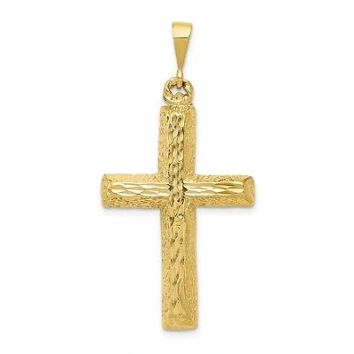 Pre-owned Superdealsforeverything Real 10kt Yellow Gold Diamond-cut Cross Pendant