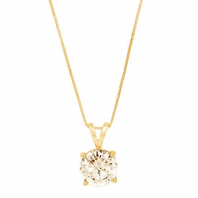 Pre-owned Pucci 1ct Round Cut Yellow Lab Created Moissanite Pendant 16" Chain 14k Yellow Gold