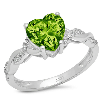 Pre-owned Pucci 2.19ct Heart Twisted Halo Natural Peridot Promise Wedding Ring 14k White Gold In Green