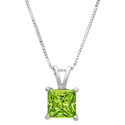Pre-owned Pucci 1 Princess Cut Natural Peridot Pendant Necklace 16 Gift Chain 14k White Gold In Green
