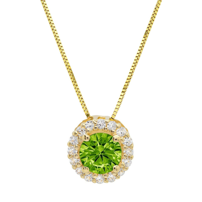 Pre-owned Pucci 1.3ct Round Halo Natural Peridot Pendant Necklace 18" Chain 14k Yellow Gold In Green