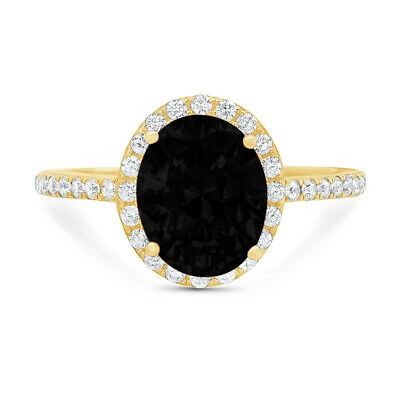 Pre-owned Pucci 2.86ct Oval Cut Halo Real Onyx Promise Bridal Wedding Ring Solid 14k Yellow Gold In D