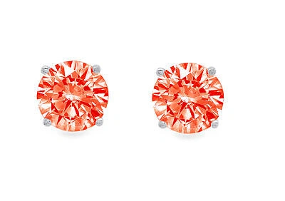 Pre-owned Pucci 0.20 Ct Round Cut Red Simulated Diamond Stud Earrings 14k White Gold Push Back