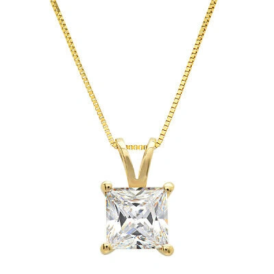 Pre-owned Pucci 2.5ct Princess Cut Clear Simulated Pendant 16" Chain Box 14k Solid Yellow Gold In D